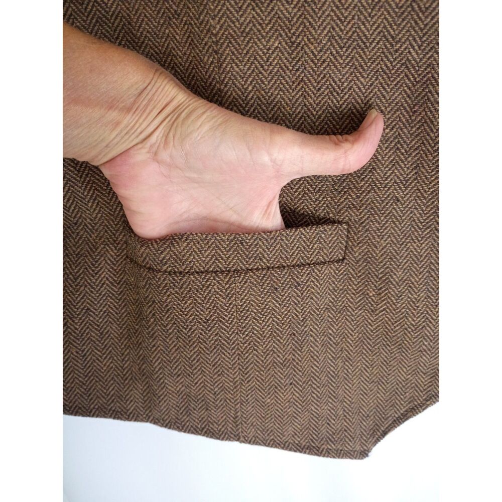 Vintage Men's Herringbone Vest Brown Sz 2XL Button Front V-Neck Fully Lined Wool - Picture 7 of 12